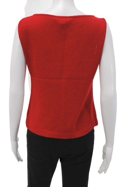 St. John Women Red Cropped Cotton Square Neck Tank Size L