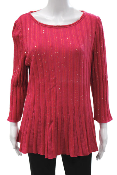 St. John Unisex Red Striped 3/4 Sleeve Pullover Sweater 82% Wool Size XL