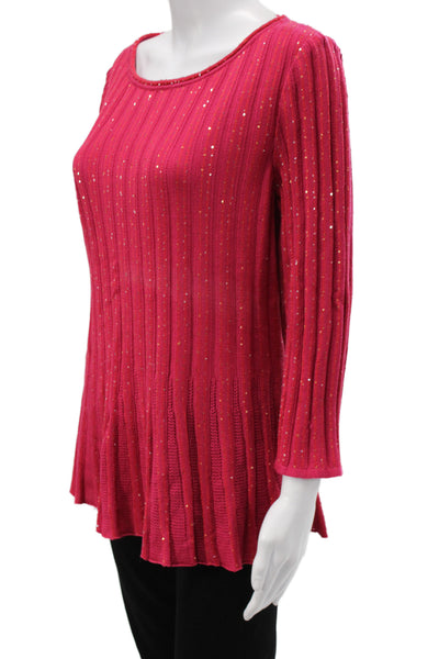 St. John Unisex Red Striped 3/4 Sleeve Pullover Sweater 82% Wool Size XL