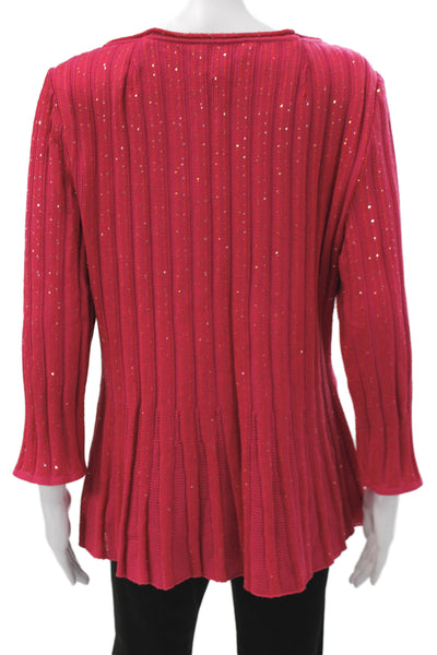St. John Unisex Red Striped 3/4 Sleeve Pullover Sweater 82% Wool Size XL