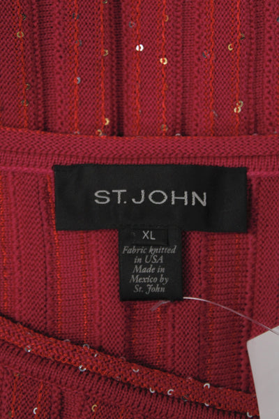 St. John Unisex Red Striped 3/4 Sleeve Pullover Sweater 82% Wool Size XL