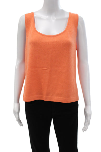 St. John Women Designer Cotton Sleeveless Tank Round Neck Orange Size L