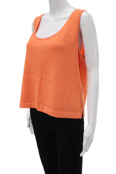 St. John Women Designer Cotton Sleeveless Tank Round Neck Orange Size L