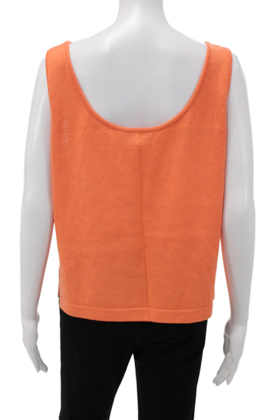 St. John Women Designer Cotton Sleeveless Tank Round Neck Orange Size L