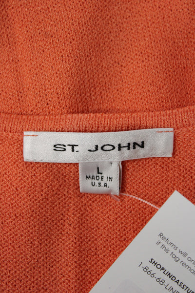 St. John Women Designer Cotton Sleeveless Tank Round Neck Orange Size L