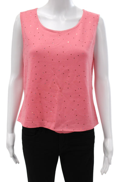 St. John Women Basic Pink Cotton Polyester Round Neck Tank Size L