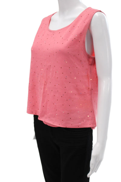 St. John Women Basic Pink Cotton Polyester Round Neck Tank Size L