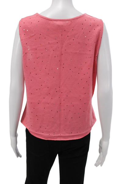 St. John Women Basic Pink Cotton Polyester Round Neck Tank Size L