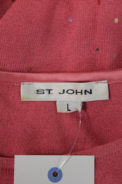 St. John Women Basic Pink Cotton Polyester Round Neck Tank Size L