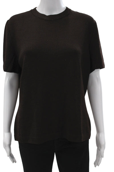 St. John Women Basic Short Sleeve Crew Neck Black Top Cotton Polyester Size L