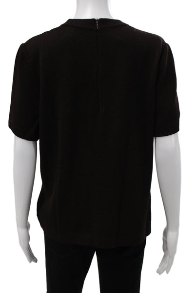 St. John Women Basic Short Sleeve Crew Neck Black Top Cotton Polyester Size L
