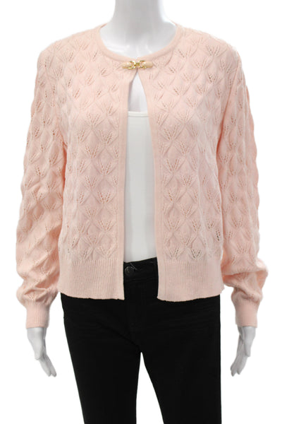 St. John Collection By Marie Gray Women Cardigan Pink Hook & Eye Cotton Size L