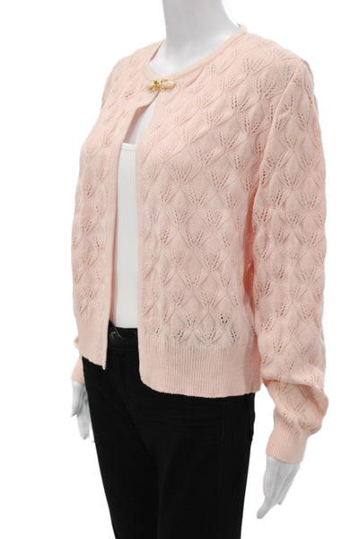 St. John Collection By Marie Gray Women Cardigan Pink Hook & Eye Cotton Size L