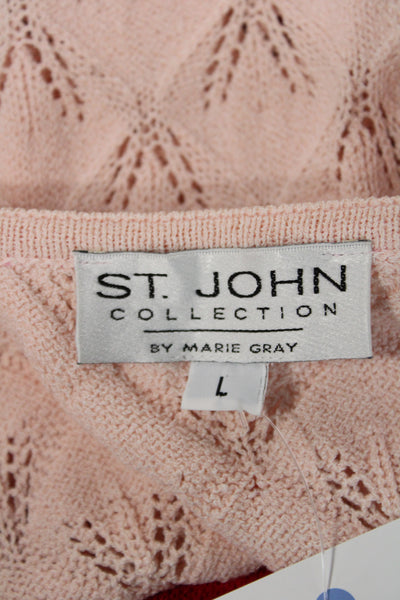St. John Collection By Marie Gray Women Cardigan Pink Hook & Eye Cotton Size L