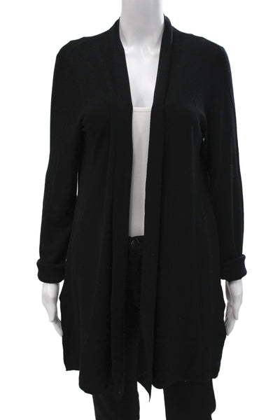 Eileen Fisher Unisex Cardigan Black Merino Wool Long Sleeve Size L