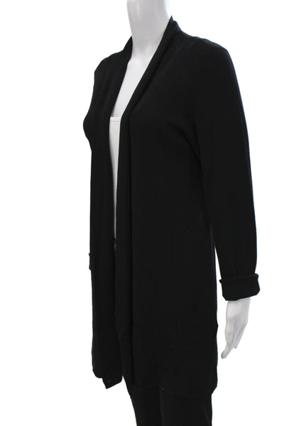 Eileen Fisher Unisex Cardigan Black Merino Wool Long Sleeve Size L
