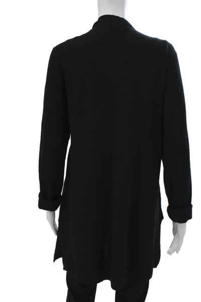 Eileen Fisher Unisex Cardigan Black Merino Wool Long Sleeve Size L