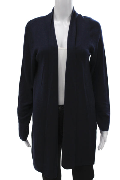 Eileen Fisher Unisex Cardigan Sweater Dark Blue Wool Cotton Solid Size L