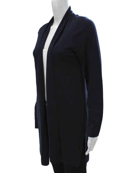 Eileen Fisher Unisex Cardigan Sweater Dark Blue Wool Cotton Solid Size L