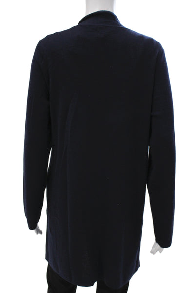 Eileen Fisher Unisex Cardigan Sweater Dark Blue Wool Cotton Solid Size L
