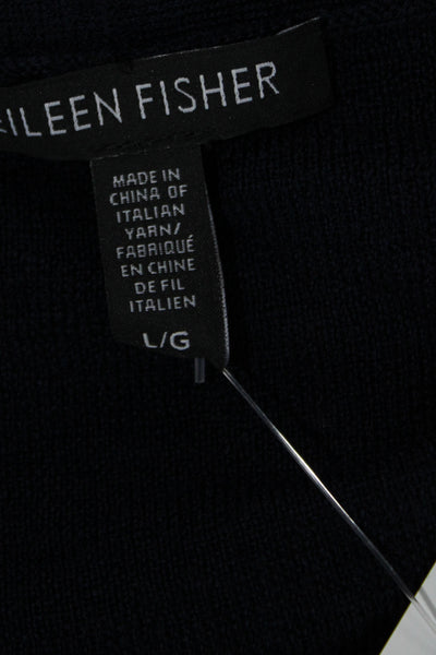 Eileen Fisher Unisex Cardigan Sweater Dark Blue Wool Cotton Solid Size L
