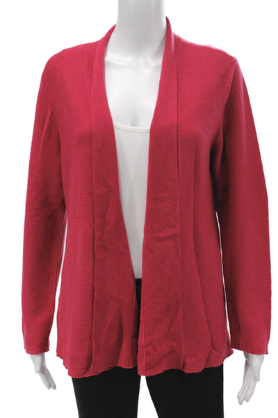 Eileen Fisher Unisex Cardigan Red 100% Wool Long Sleeve Classic Size L
