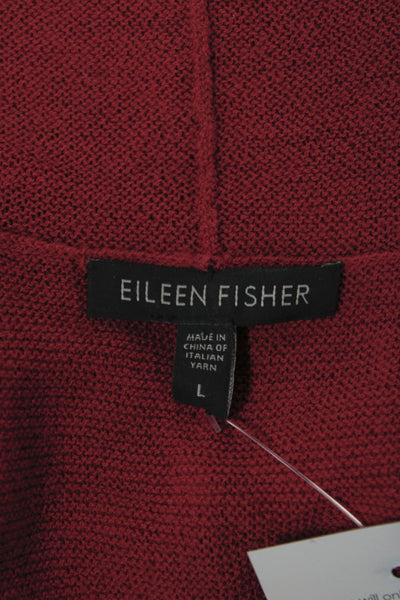 Eileen Fisher Unisex Cardigan Red 100% Wool Long Sleeve Classic Size L