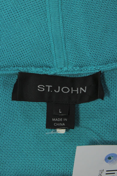 St. John Unisex Designer Blue Wool Rayon Cardigan Long Sleeve Size L