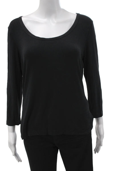 St. John Women Black Basic Round Neck 3/4 Sleeve Viscose Spandex T-Shirt Size L