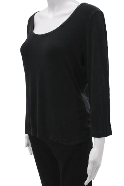 St. John Women Black Basic Round Neck 3/4 Sleeve Viscose Spandex T-Shirt Size L
