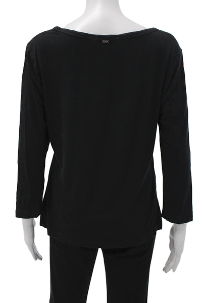 St. John Women Black Basic Round Neck 3/4 Sleeve Viscose Spandex T-Shirt Size L