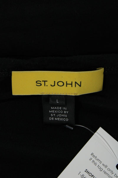 St. John Women Black Basic Round Neck 3/4 Sleeve Viscose Spandex T-Shirt Size L