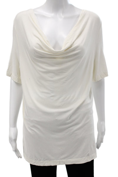 St. John Women Tunic Blouse White Short Sleeve Viscose Spandex Solid Size L