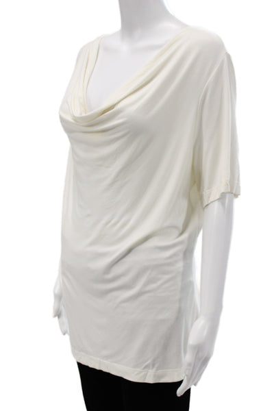 St. John Women Tunic Blouse White Short Sleeve Viscose Spandex Solid Size L