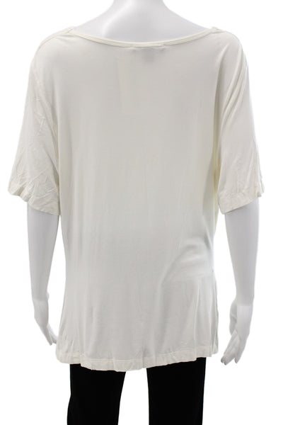 St. John Women Tunic Blouse White Short Sleeve Viscose Spandex Solid Size L
