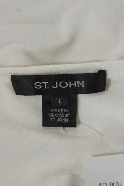 St. John Women Tunic Blouse White Short Sleeve Viscose Spandex Solid Size L