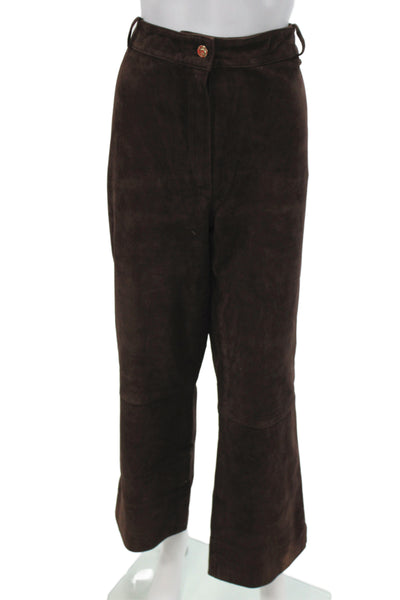 St. John Sport By Marie Gray Women Brown Leather Dress Pants Inseam 28 Size 14