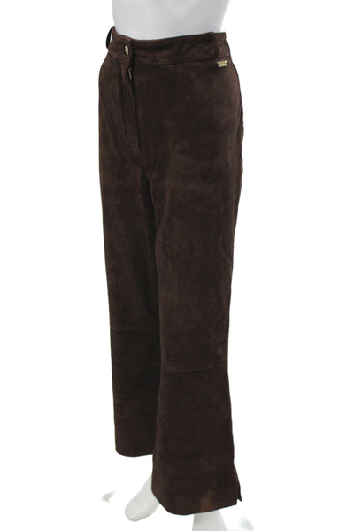 St. John Sport By Marie Gray Women Brown Leather Dress Pants Inseam 28 Size 14