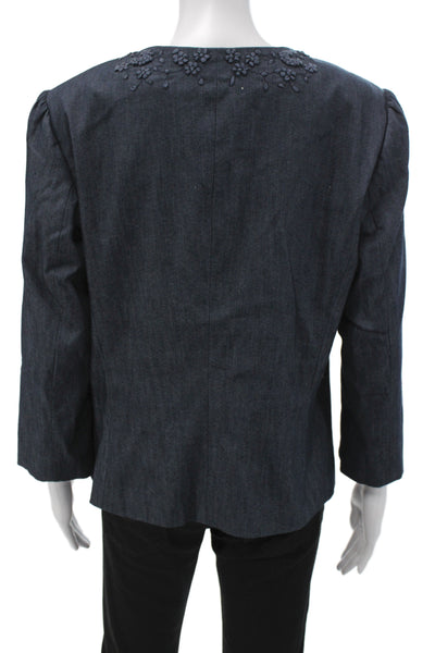 Dana Buchman Womens Dark Blue Floral Button Long Sleeve Jacket Size 14P