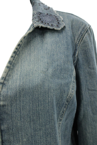 Dana Buchman Women Blue Paisley Cotton Collared Zip Jacket Size 12