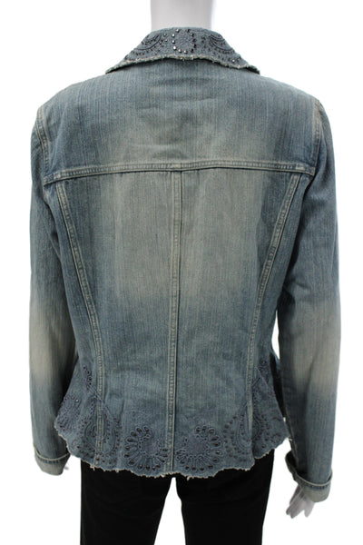 Dana Buchman Women Blue Paisley Cotton Collared Zip Jacket Size 12