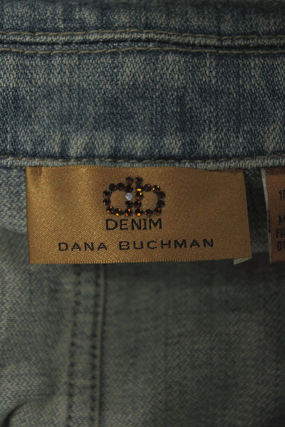 Dana Buchman Women Blue Paisley Cotton Collared Zip Jacket Size 12