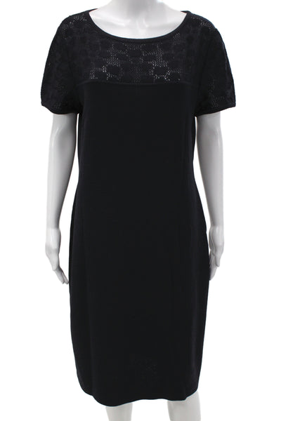 St. John Collection Womens Sheath Dress Black Lace Short Sleeve Knee Size 10