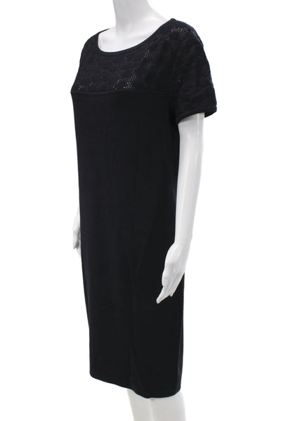 St. John Collection Womens Sheath Dress Black Lace Short Sleeve Knee Size 10