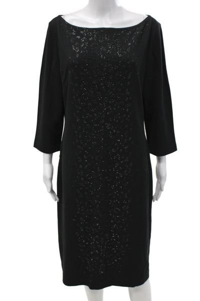 St. John Womens Sheath Dress Black Wool Blend Knee Length 3/4 Sleeve Size 14