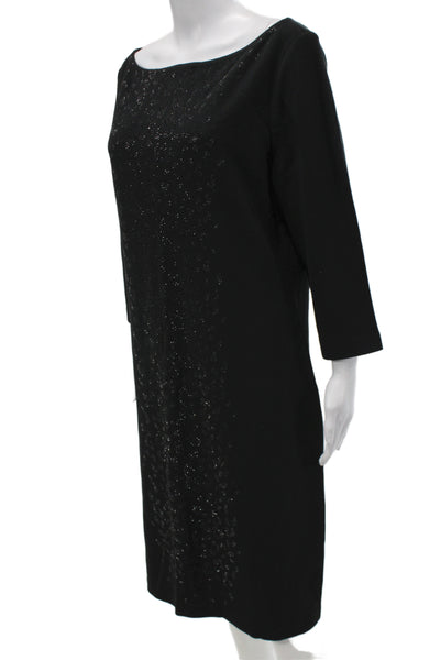 St. John Womens Sheath Dress Black Wool Blend Knee Length 3/4 Sleeve Size 14