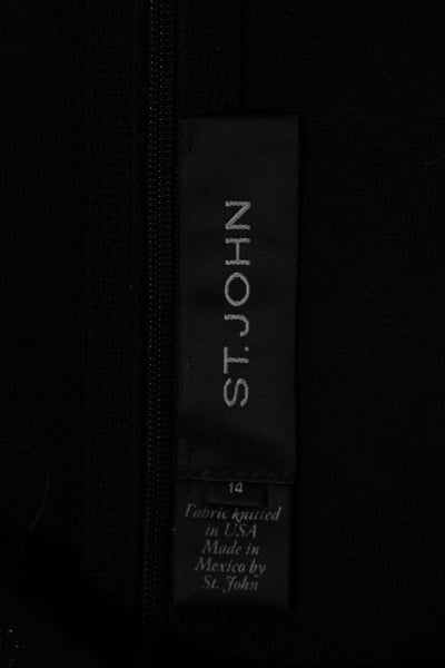 St. John Womens Sheath Dress Black Wool Blend Knee Length 3/4 Sleeve Size 14