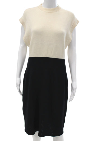 St. John Womens Shift Sweater Dress Beige Wool Acrylic Knee Length Size 12