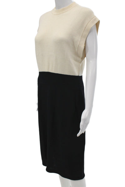 St. John Womens Shift Sweater Dress Beige Wool Acrylic Knee Length Size 12