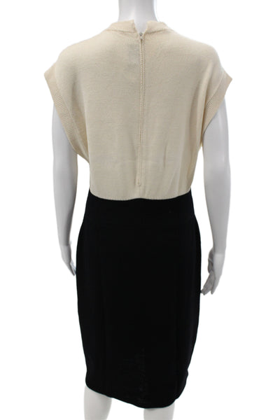 St. John Womens Shift Sweater Dress Beige Wool Acrylic Knee Length Size 12